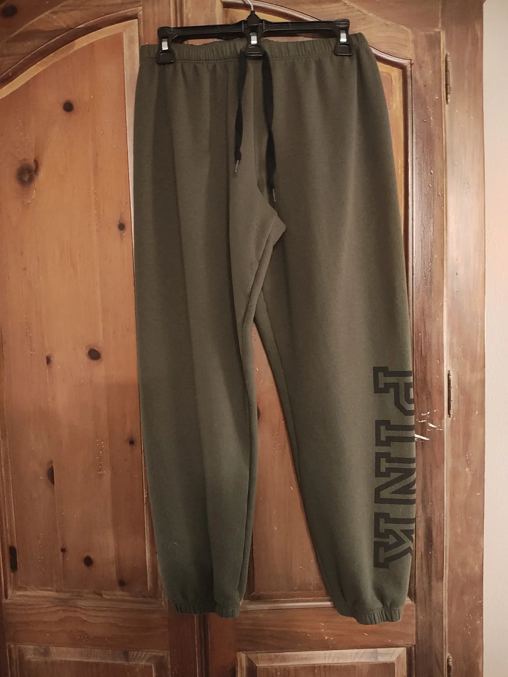 PINK Victoria's Secret Olive & Gray Sequin Logo Jogger Set